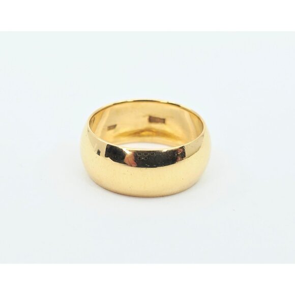 Unique 18K Solid Yellow Gold Designer Polished Wide Wedding Band Ring - Size 6